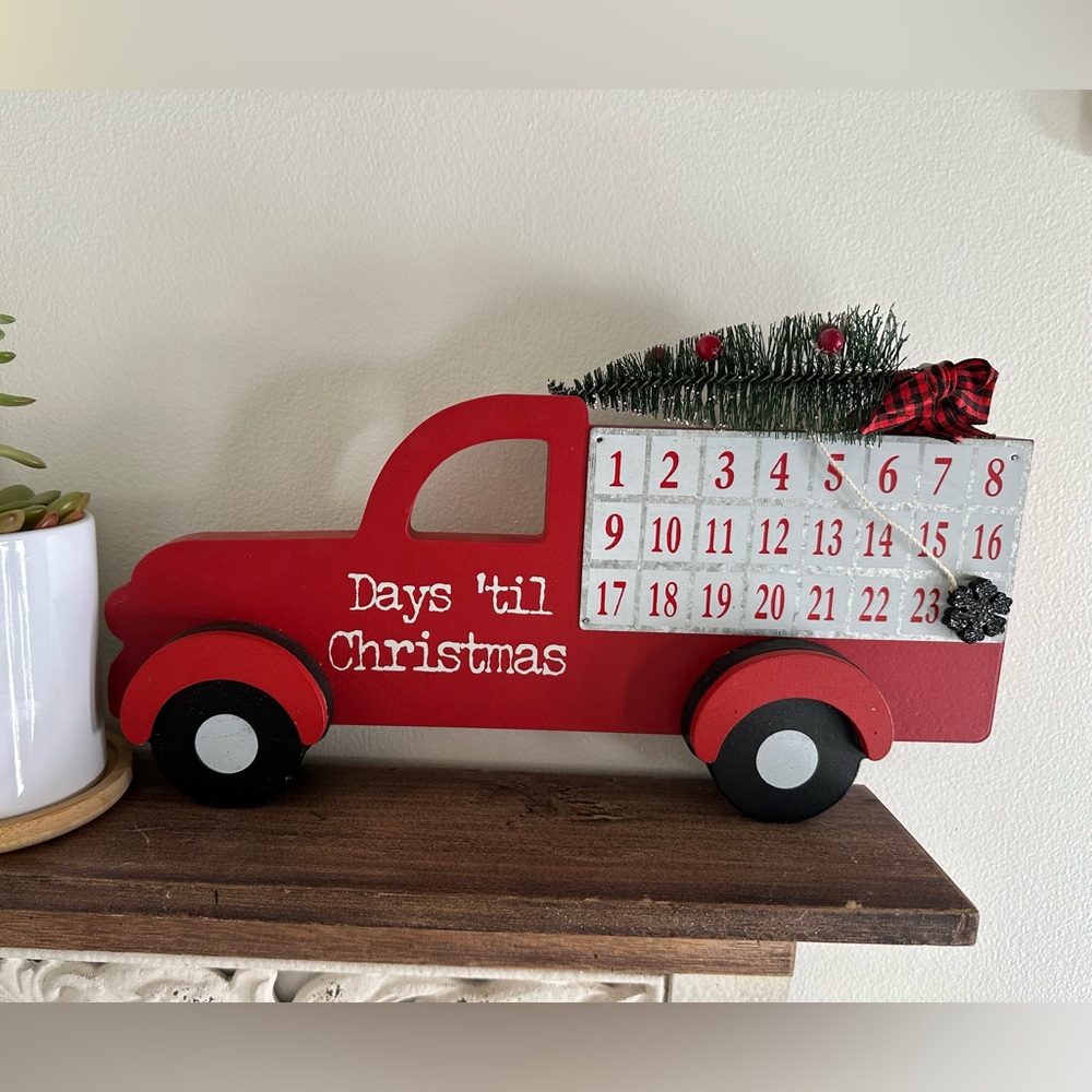 Red Christmas Countdown Truck Decor